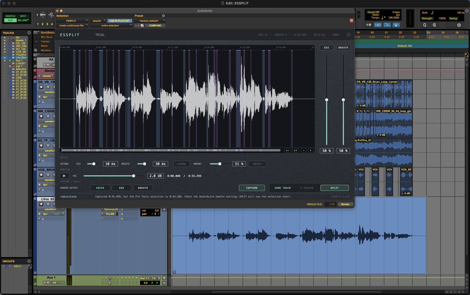 Choose SAME TRACK or 3 TRACKS and press SPLIT.