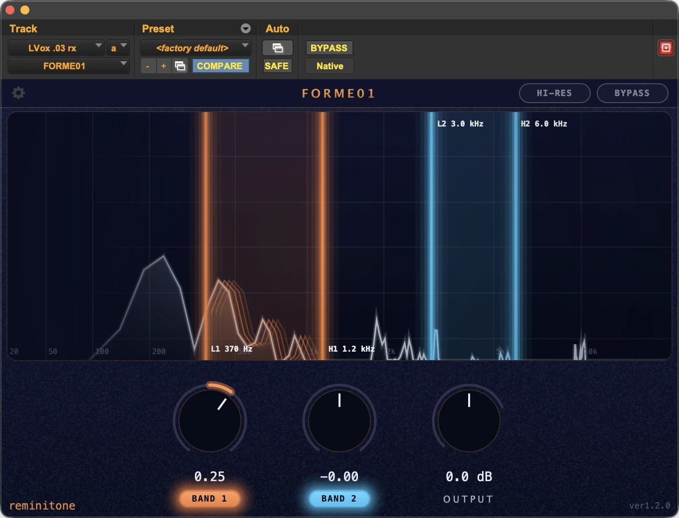 Band 1 is nudged slightly up: the female vocal gets a little lighter on its feet, a touch crisper — and steps out of the band just that little bit more.